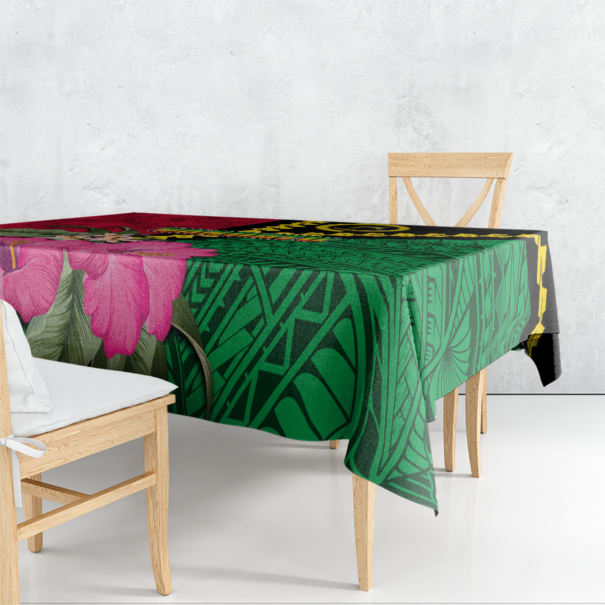 Vanuatu Flag Hibiscus Polynesian Pattern Tablecloth LT03 - Polynesian Pride