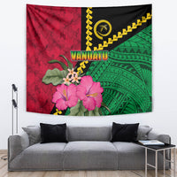 Vanuatu Flag Hibiscus Polynesian Pattern Tapestry LT03 Black - Polynesian Pride