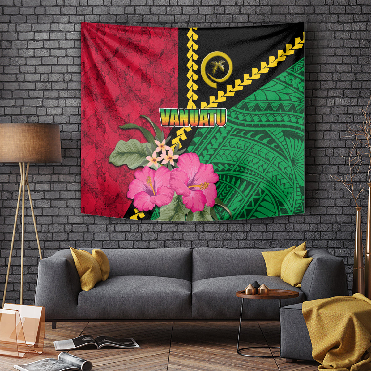 Vanuatu Flag Hibiscus Polynesian Pattern Tapestry LT03 - Polynesian Pride
