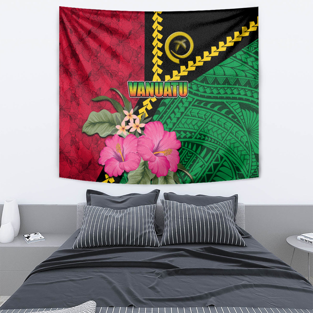 Vanuatu Flag Hibiscus Polynesian Pattern Tapestry LT03 - Polynesian Pride