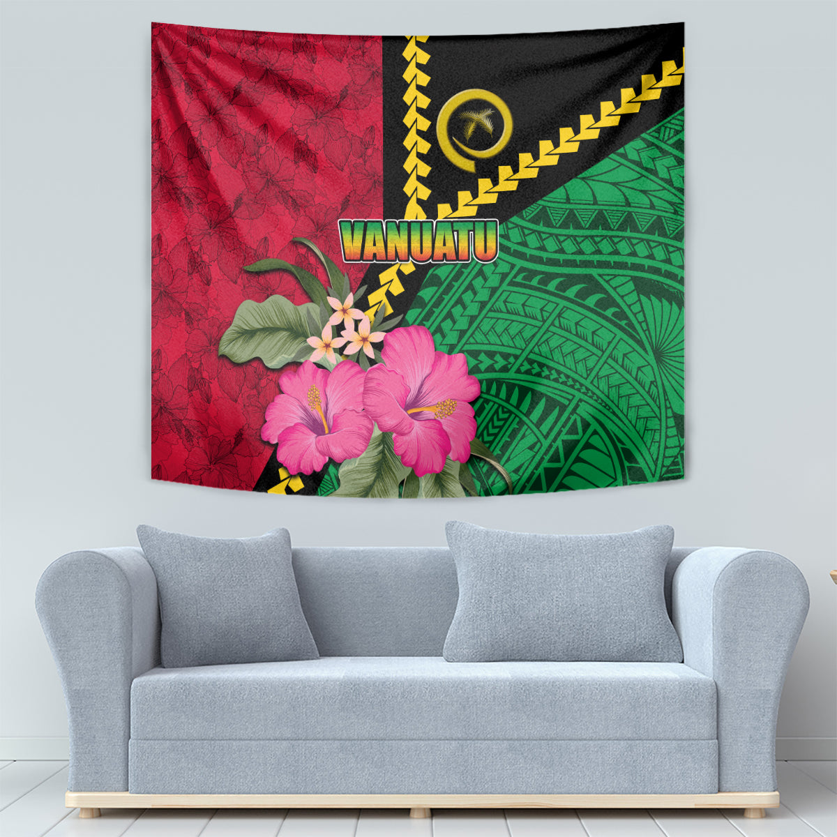 Vanuatu Flag Hibiscus Polynesian Pattern Tapestry LT03 - Polynesian Pride