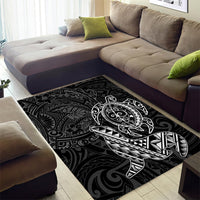 Hawaii Monk Seal and Dolphin Area Rug Polynesian Kakau Pattern Black White Color LT03 - Polynesian Pride