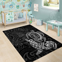 Hawaii Monk Seal and Dolphin Area Rug Polynesian Kakau Pattern Black White Color LT03 - Polynesian Pride