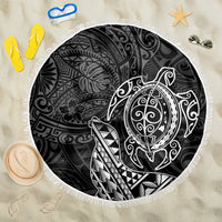 Hawaii Monk Seal and Dolphin Beach Blanket Polynesian Kakau Pattern Black White Color LT03 One Size 150cm Black - Polynesian Pride