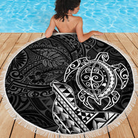 Hawaii Monk Seal and Dolphin Beach Blanket Polynesian Kakau Pattern Black White Color LT03 - Polynesian Pride