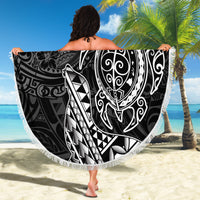 Hawaii Monk Seal and Dolphin Beach Blanket Polynesian Kakau Pattern Black White Color LT03 - Polynesian Pride