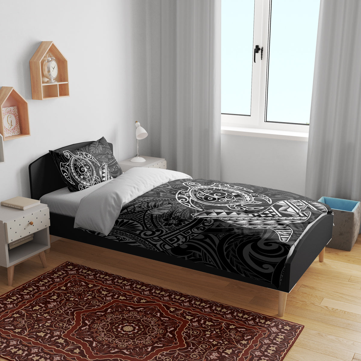 Hawaii Monk Seal and Dolphin Bedding Set Polynesian Kakau Pattern Black White Color LT03 - Polynesian Pride