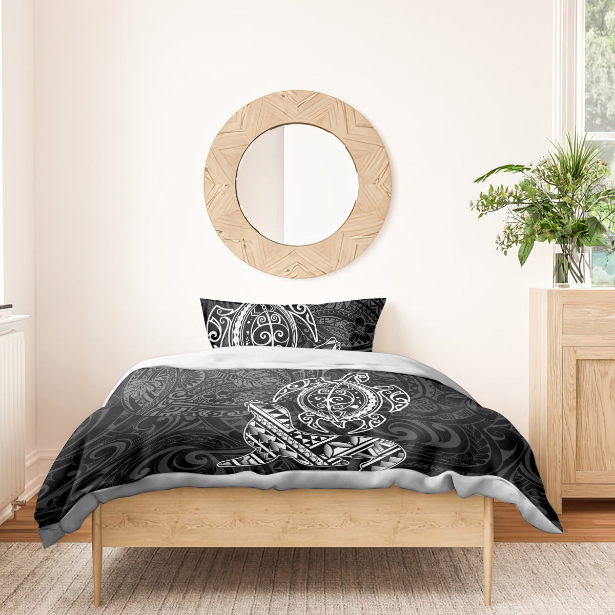 Hawaii Monk Seal and Dolphin Bedding Set Polynesian Kakau Pattern Black White Color LT03 - Polynesian Pride
