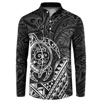 Hawaii Monk Seal and Dolphin Button Sweatshirt Polynesian Kakau Pattern Black White Color LT03 Black - Polynesian Pride