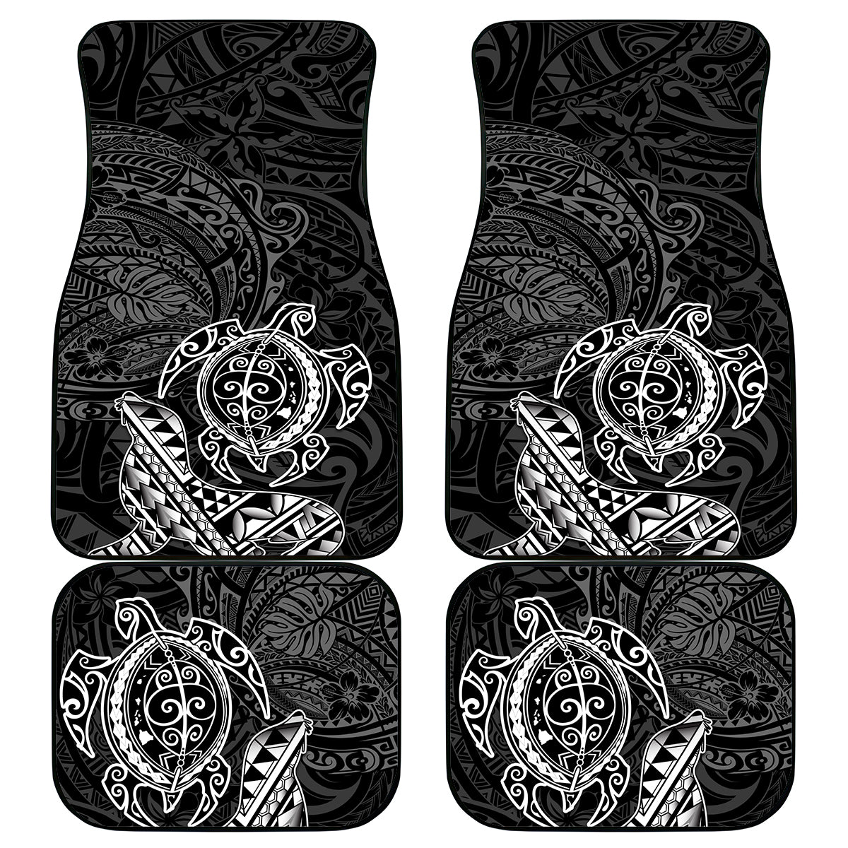 Hawaii Monk Seal and Dolphin Car Mats Polynesian Kakau Pattern Black White Color LT03 - Polynesian Pride