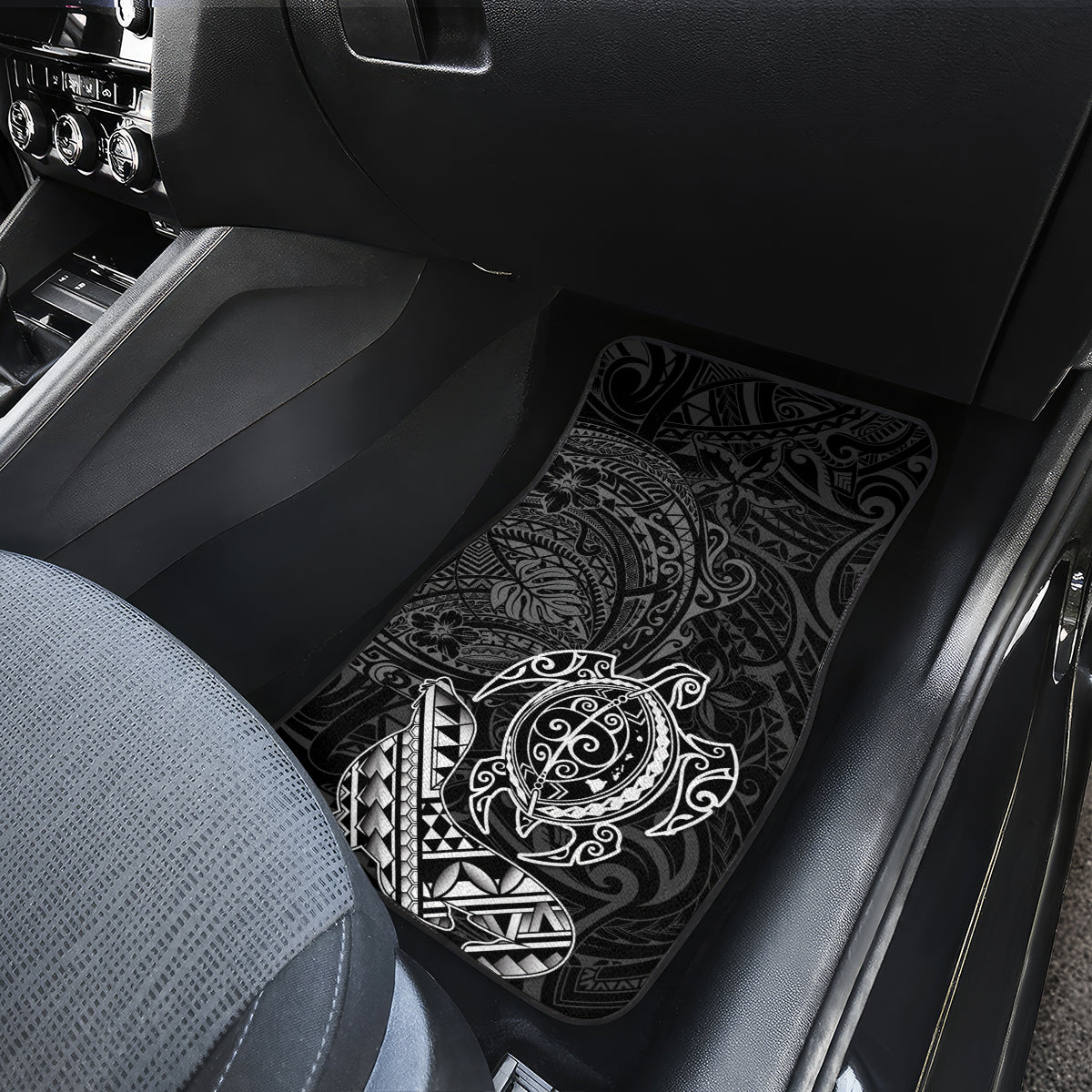 Hawaii Monk Seal and Dolphin Car Mats Polynesian Kakau Pattern Black White Color LT03 - Polynesian Pride
