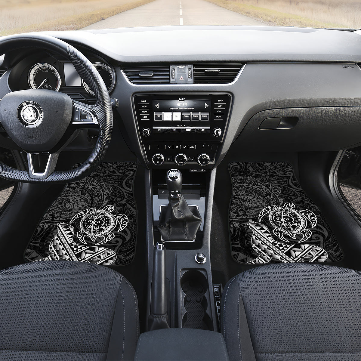 Hawaii Monk Seal and Dolphin Car Mats Polynesian Kakau Pattern Black White Color LT03 Set 2pcs - Front Black - Polynesian Pride