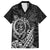 Hawaii Monk Seal and Dolphin Family Matching Off The Shoulder Long Sleeve Dress and Hawaiian Shirt Polynesian Kakau Pattern Black White Color