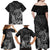 Hawaii Monk Seal and Dolphin Family Matching Off Shoulder Maxi Dress and Hawaiian Shirt Polynesian Kakau Pattern Black White Color