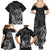 Hawaii Monk Seal and Dolphin Family Matching Summer Maxi Dress and Hawaiian Shirt Polynesian Kakau Pattern Black White Color