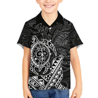 Hawaii Monk Seal and Dolphin Kid Hawaiian Shirt Polynesian Kakau Pattern Black White Color LT03 Kid Black - Polynesian Pride