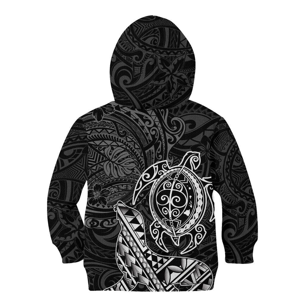 Hawaii Monk Seal and Dolphin Kid Hoodie Polynesian Kakau Pattern Black White Color LT03 - Polynesian Pride