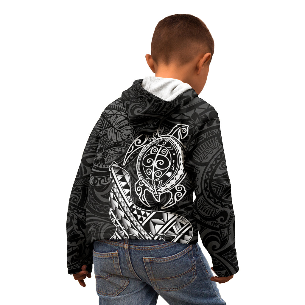 Hawaii Monk Seal and Dolphin Kid Hoodie Polynesian Kakau Pattern Black White Color LT03 - Polynesian Pride