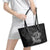 Hawaii Monk Seal and Dolphin Leather Tote Bag Polynesian Kakau Pattern Black White Color