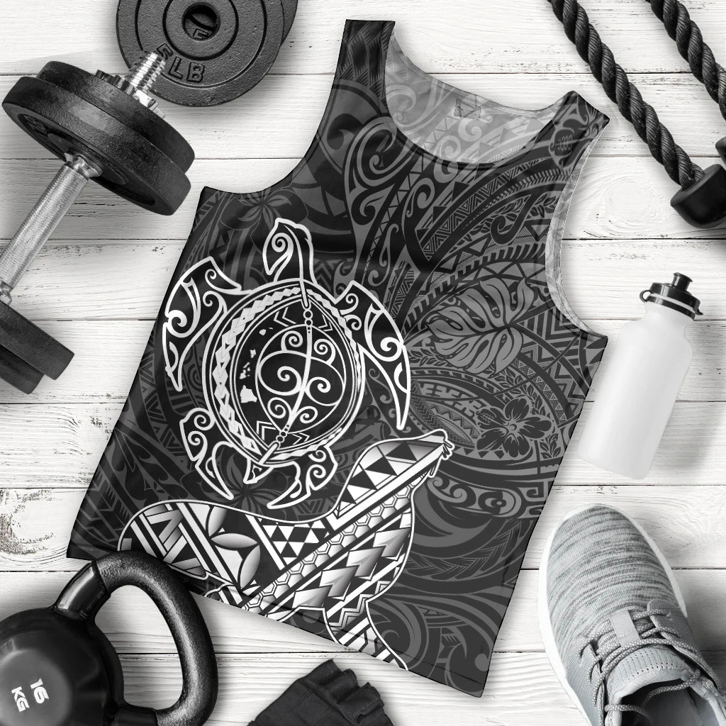 Hawaii Monk Seal and Dolphin Men Tank Top Polynesian Kakau Pattern Black White Color LT03 - Polynesian Pride