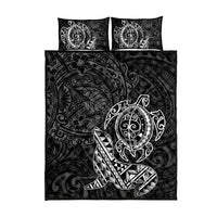 Hawaii Monk Seal and Dolphin Quilt Bed Set Polynesian Kakau Pattern Black White Color LT03 - Polynesian Pride
