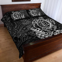 Hawaii Monk Seal and Dolphin Quilt Bed Set Polynesian Kakau Pattern Black White Color LT03 - Polynesian Pride
