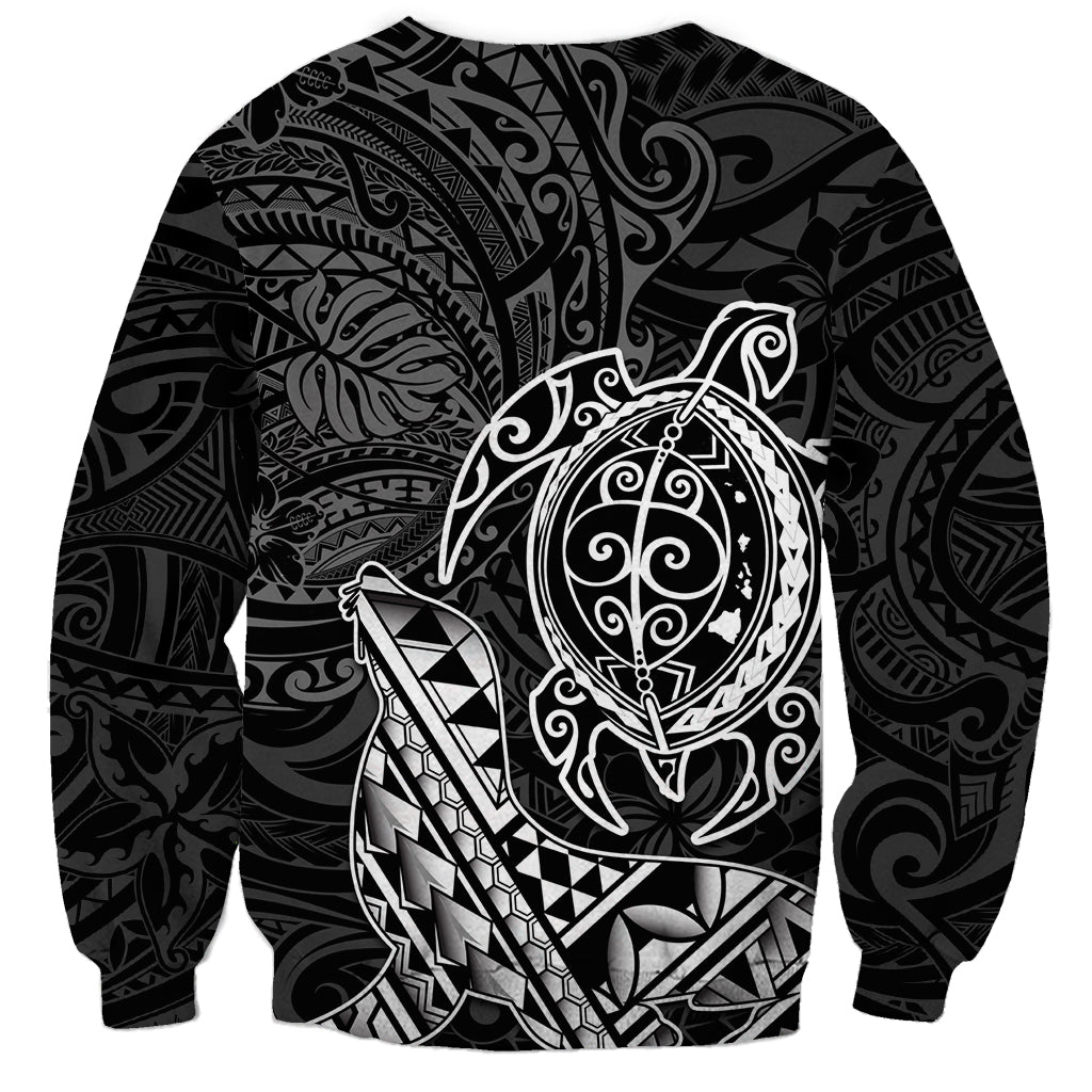 Hawaii Monk Seal and Dolphin Sweatshirt Polynesian Kakau Pattern Black White Color LT03 - Polynesian Pride
