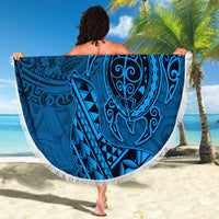 Hawaii Monk Seal and Dolphin Beach Blanket Polynesian Kakau Pattern Blue LT03 - Polynesian Pride