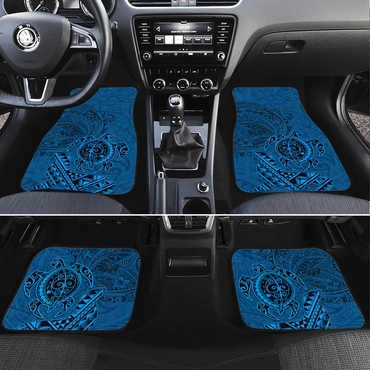 Hawaii Monk Seal and Dolphin Car Mats Polynesian Kakau Pattern Blue LT03 Set 4pcs Blue - Polynesian Pride