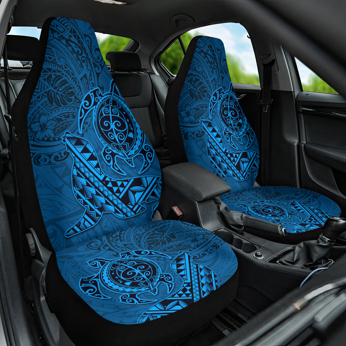 Hawaii Monk Seal and Dolphin Car Seat Cover Polynesian Kakau Pattern Blue LT03 One Size Blue - Polynesian Pride