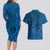 Hawaii Monk Seal and Dolphin Couples Matching Long Sleeve Bodycon Dress and Hawaiian Shirt Polynesian Kakau Pattern Blue