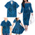 Hawaii Monk Seal and Dolphin Family Matching Off The Shoulder Long Sleeve Dress and Hawaiian Shirt Polynesian Kakau Pattern Blue