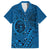 Hawaii Monk Seal and Dolphin Family Matching Off The Shoulder Long Sleeve Dress and Hawaiian Shirt Polynesian Kakau Pattern Blue