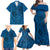 Hawaii Monk Seal and Dolphin Family Matching Off Shoulder Maxi Dress and Hawaiian Shirt Polynesian Kakau Pattern Blue