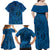 Hawaii Monk Seal and Dolphin Family Matching Off Shoulder Maxi Dress and Hawaiian Shirt Polynesian Kakau Pattern Blue