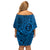 Hawaii Monk Seal and Dolphin Family Matching Off Shoulder Short Dress and Hawaiian Shirt Polynesian Kakau Pattern Blue