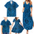 Hawaii Monk Seal and Dolphin Family Matching Summer Maxi Dress and Hawaiian Shirt Polynesian Kakau Pattern Blue