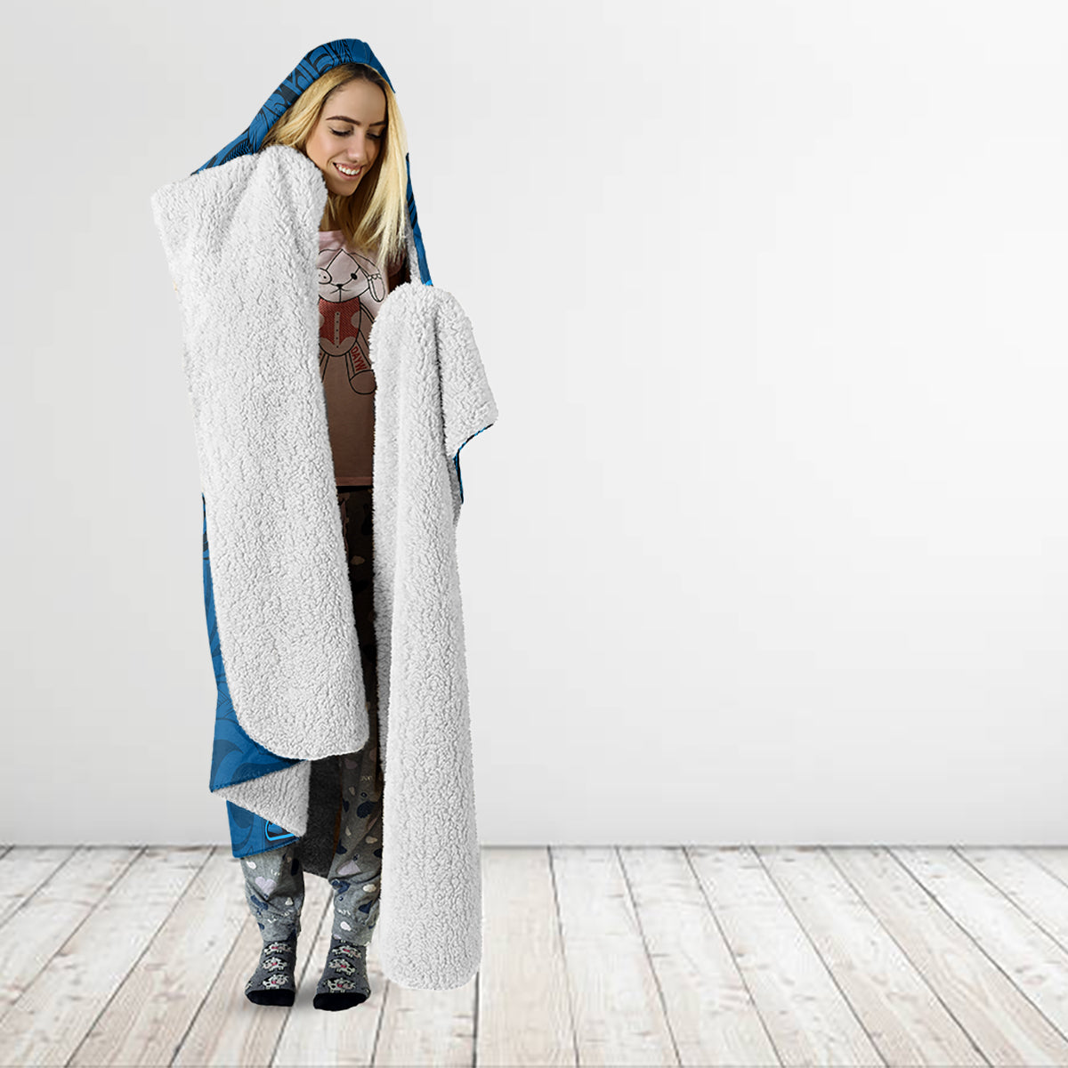 Hawaii Monk Seal and Dolphin Hooded Blanket Polynesian Kakau Pattern Blue LT03 - Polynesian Pride