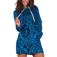 Hawaii Monk Seal and Dolphin Hoodie Dress Polynesian Kakau Pattern Blue LT03 Blue - Polynesian Pride