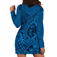 Hawaii Monk Seal and Dolphin Hoodie Dress Polynesian Kakau Pattern Blue LT03 - Polynesian Pride