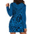 Hawaii Monk Seal and Dolphin Hoodie Dress Polynesian Kakau Pattern Blue