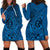 Hawaii Monk Seal and Dolphin Hoodie Dress Polynesian Kakau Pattern Blue