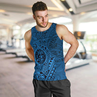 Hawaii Monk Seal and Dolphin Men Tank Top Polynesian Kakau Pattern Blue LT03 Blue - Polynesian Pride