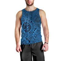 Hawaii Monk Seal and Dolphin Men Tank Top Polynesian Kakau Pattern Blue LT03 - Polynesian Pride