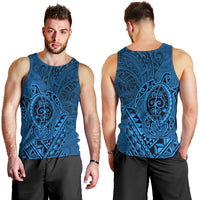 Hawaii Monk Seal and Dolphin Men Tank Top Polynesian Kakau Pattern Blue LT03 - Polynesian Pride