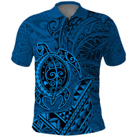 Hawaii Monk Seal and Dolphin Polo Shirt Polynesian Kakau Pattern Blue LT03 Blue - Polynesian Pride