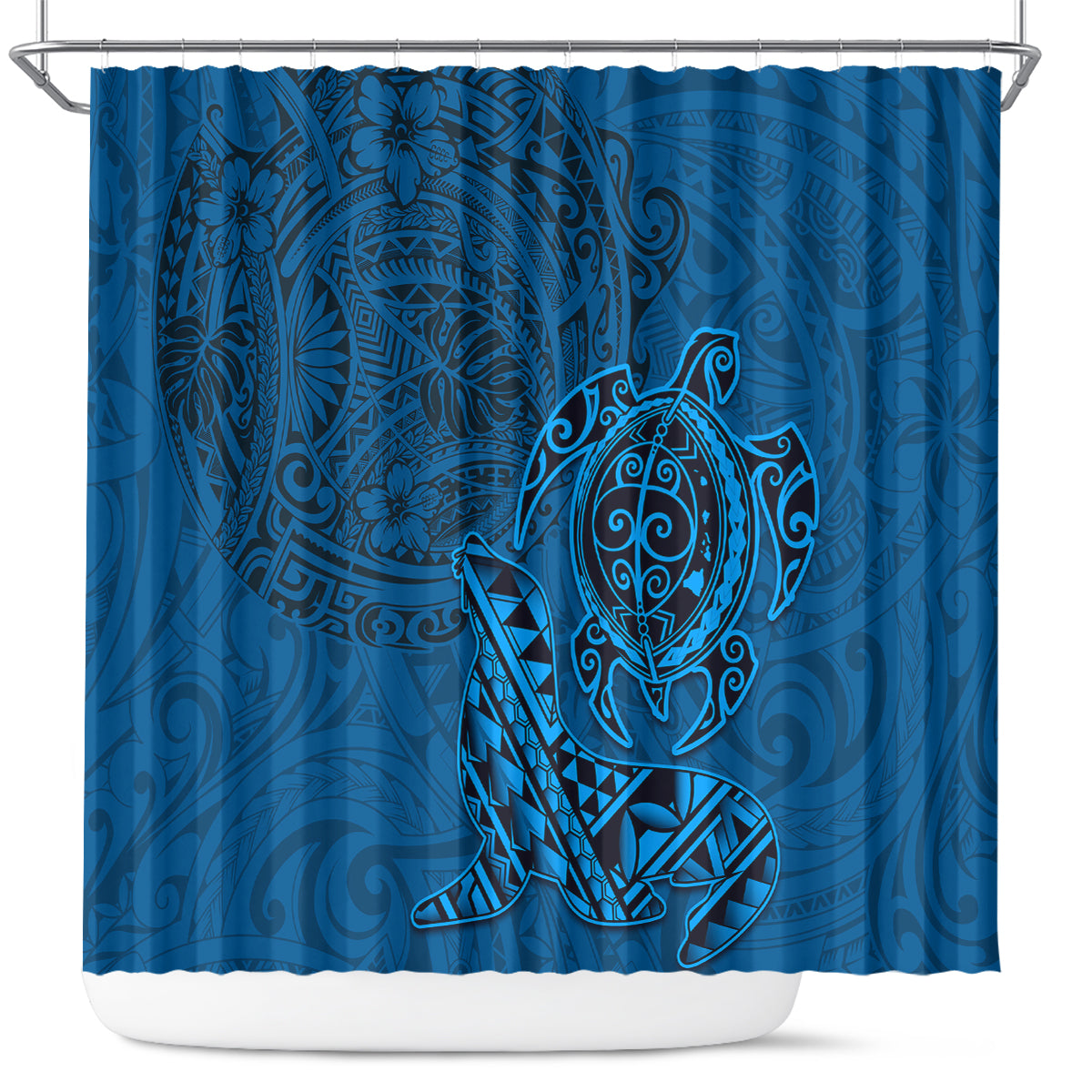 Hawaii Monk Seal and Dolphin Shower Curtain Polynesian Kakau Pattern Blue LT03 Blue - Polynesian Pride