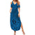 Hawaii Monk Seal and Dolphin Summer Maxi Dress Polynesian Kakau Pattern Blue