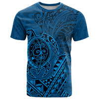 Hawaii Monk Seal and Dolphin T Shirt Polynesian Kakau Pattern Blue LT03 Blue - Polynesian Pride