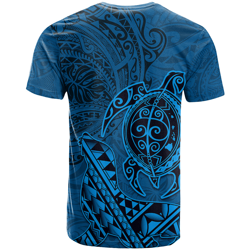 Hawaii Monk Seal and Dolphin T Shirt Polynesian Kakau Pattern Blue LT03 - Polynesian Pride